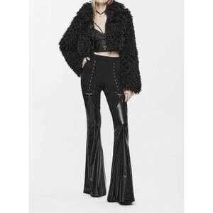 NEW PUNK RAVE punk leggings with detachable pu leather leg gaiters in black